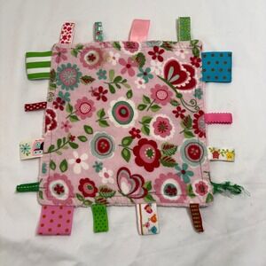 Taggies Baby Security Blanket Pink Floral Minky Dot Sensory Lovey Ribbon Toy 8x8